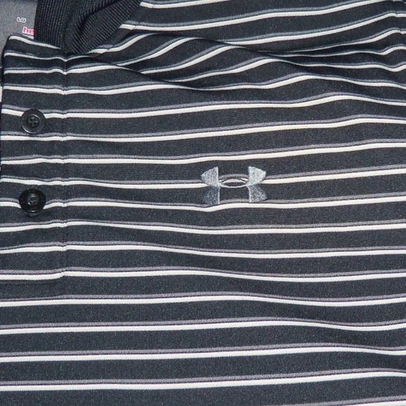 Under Armour Heatgear Black Grey Striped Polo Shirt - Men's Large - Picture 3 of 8